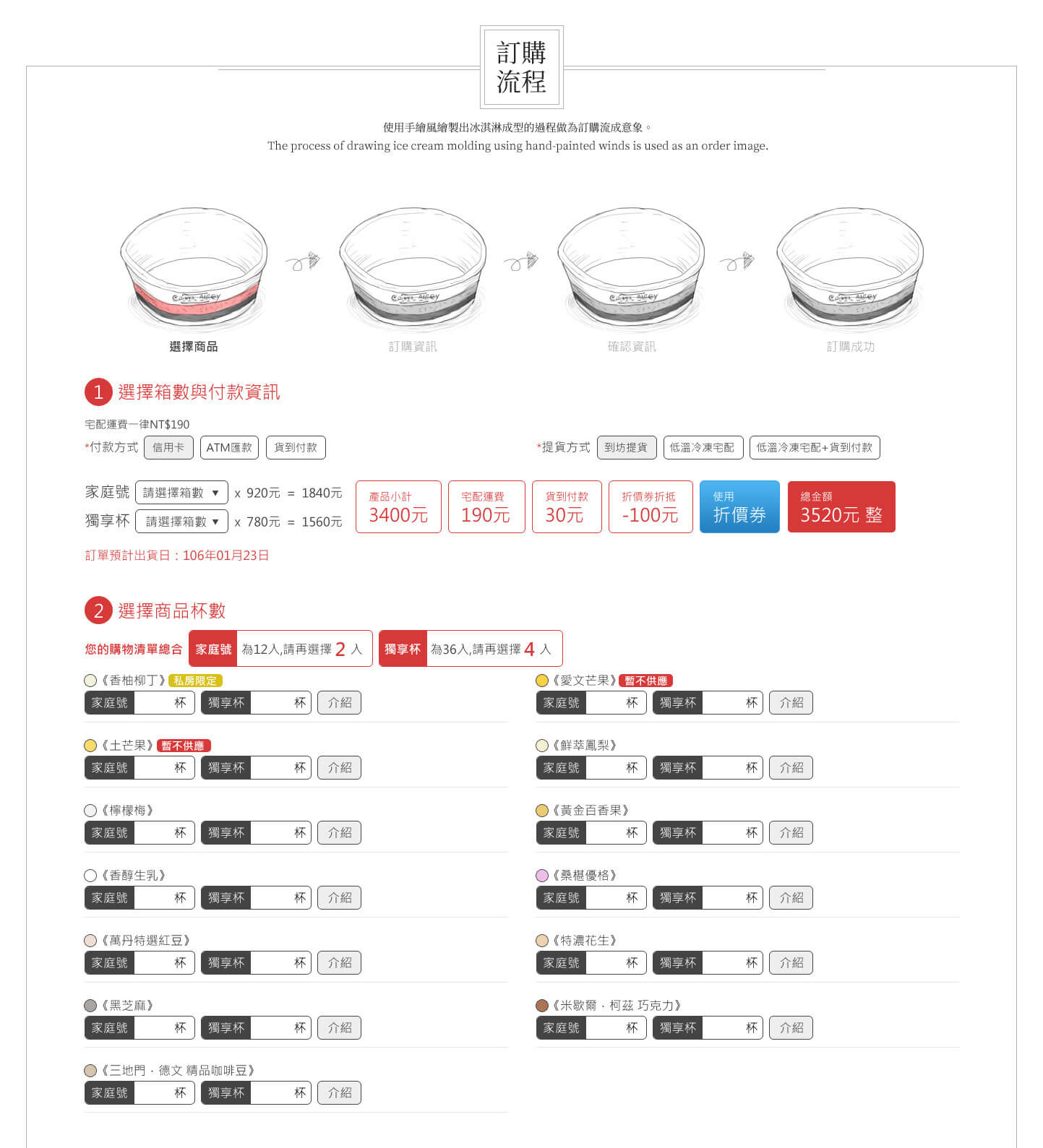 網站網頁設計手繪風購物車訂購流程  合作在地小農純天然冰品甜品推薦 - 玉米三巷 屏東水果冰淇淋甜點線上商店 精選專案,網頁設計,RWD響應式網站
