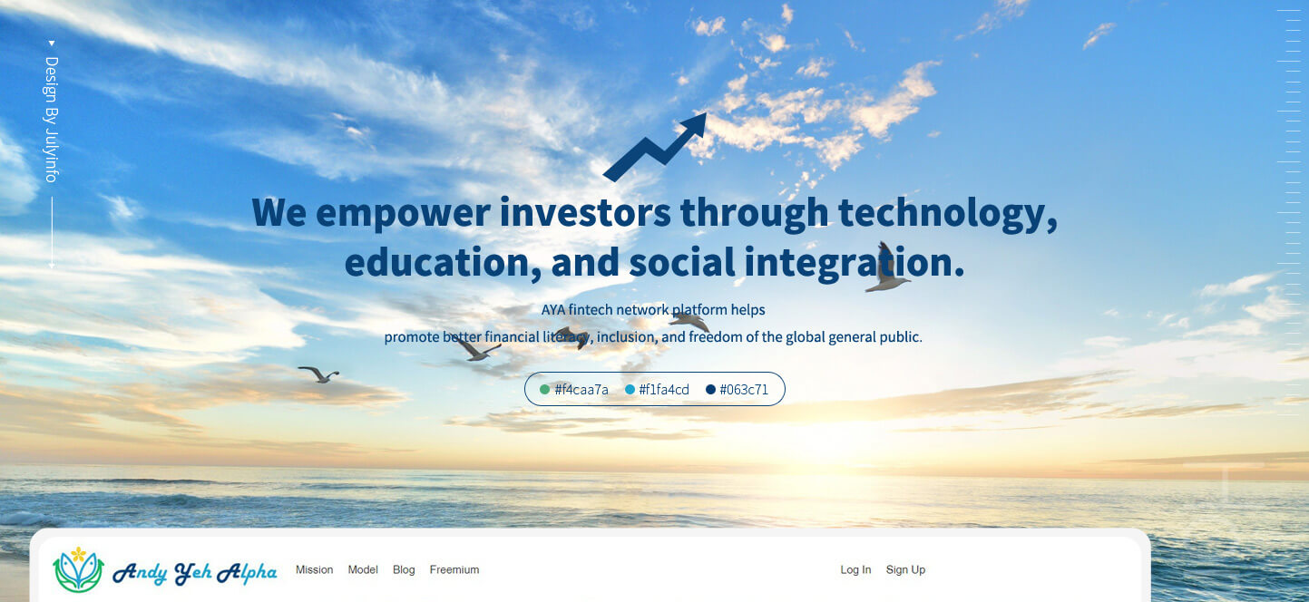 網站網頁設計KV主視覺設計 美股免費虛擬投資交易工具平台 - AYA fintech network platform 愛雅金融科技 美國股票虛擬投資交易及社群討論區 精選專案,網頁設計,RWD響應式網站